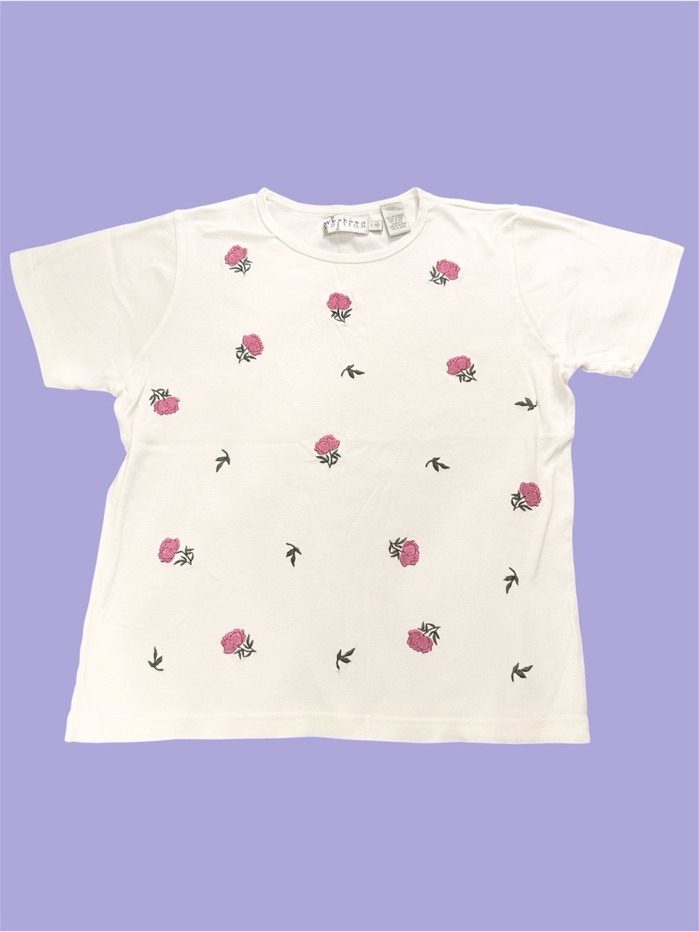 Vintage 90s Weekend Edition Cottagecore Embroidered Flowers Shirt Tee Large